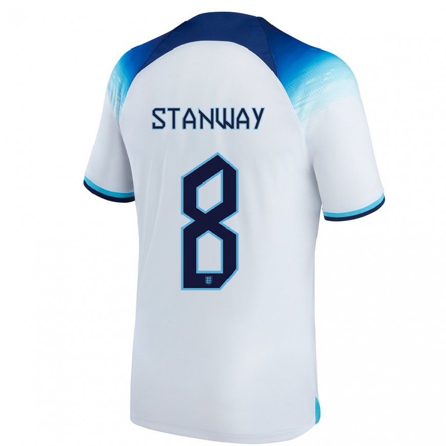 Kandiny Hombre Camiseta Inglaterra Georgia Stanway #8 Blanco Azul 1ª Equipación 22-24 La Camisa Chile