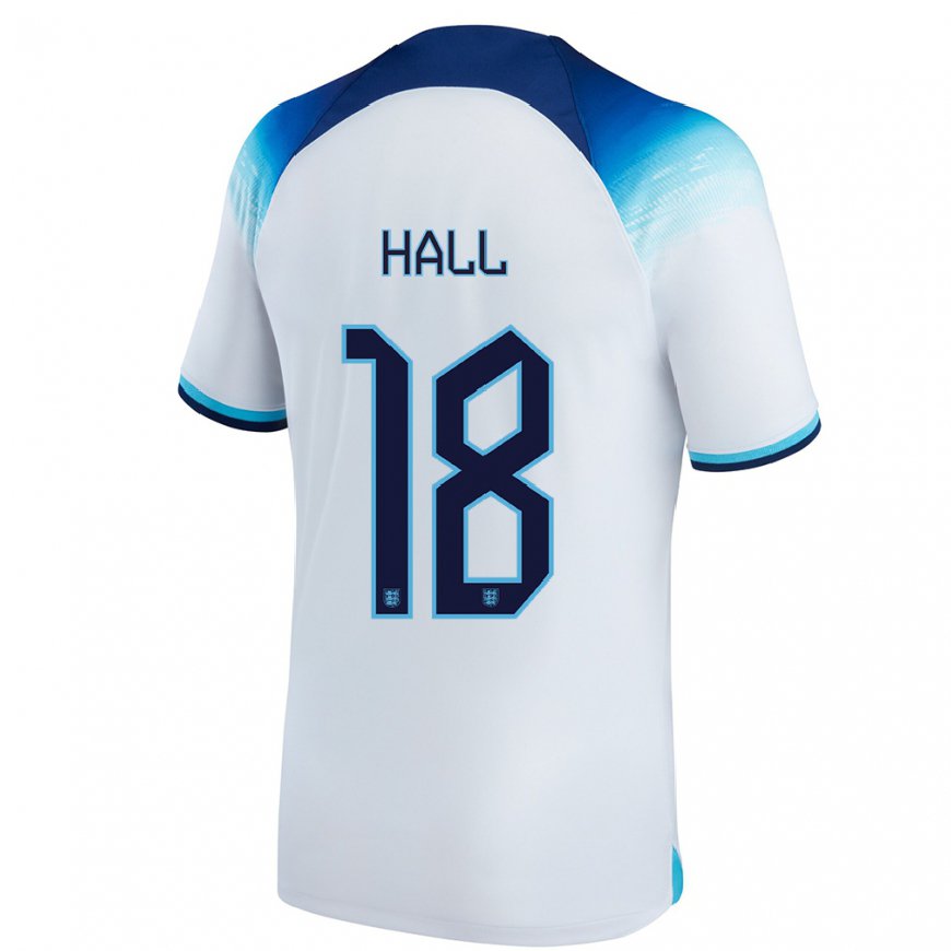 Kandiny Hombre Camiseta Inglaterra Lewis Hall #18 Blanco Azul 1ª Equipación 22-24 La Camisa Chile