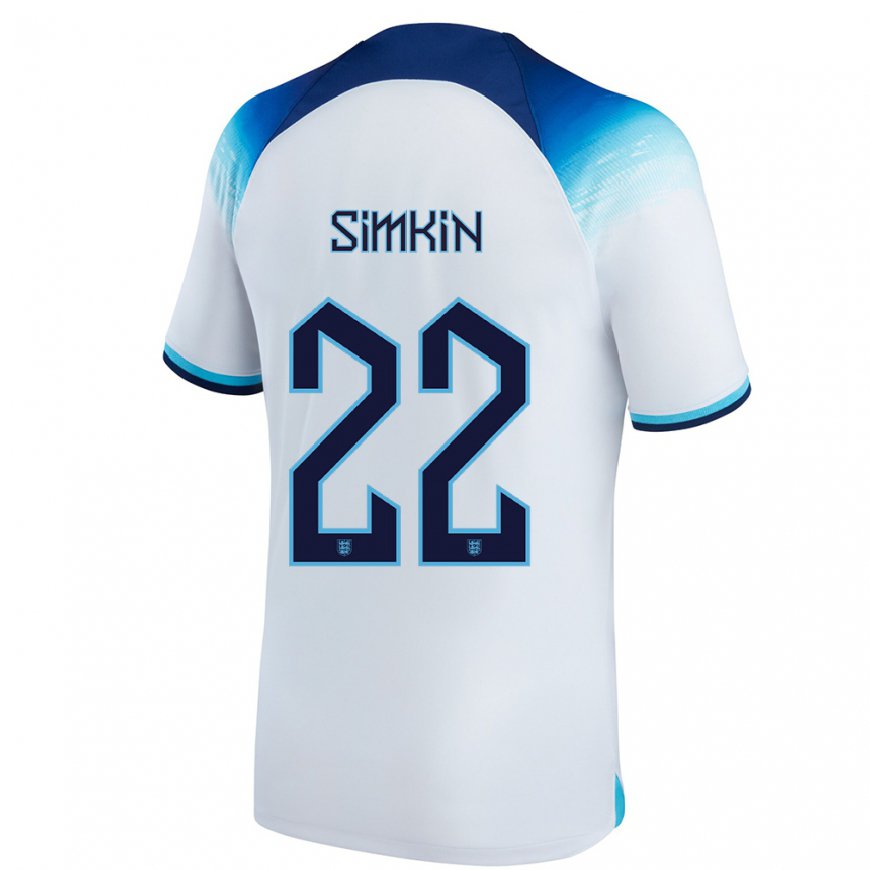 Kandiny Hombre Camiseta Inglaterra Tommy Simkin #22 Blanco Azul 1ª Equipación 22-24 La Camisa Chile