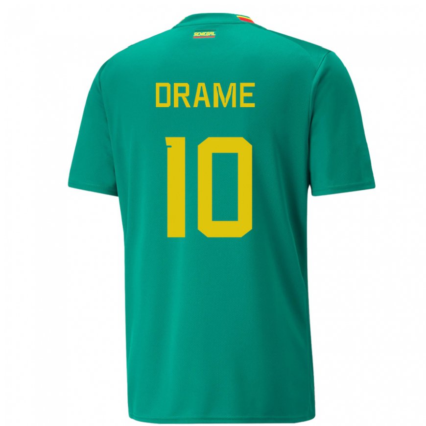Kandiny Hombre Camiseta Senegal Ibrahima Drame #10 Verde 2ª Equipación 22-24 La Camisa Chile
