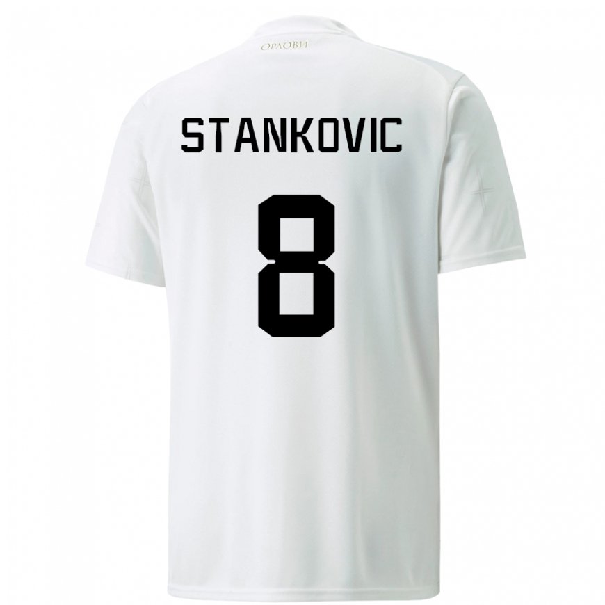 Kandiny Hombre Camiseta Serbia Nikola Stankovic #8 Blanco 2ª Equipación 22-24 La Camisa Chile