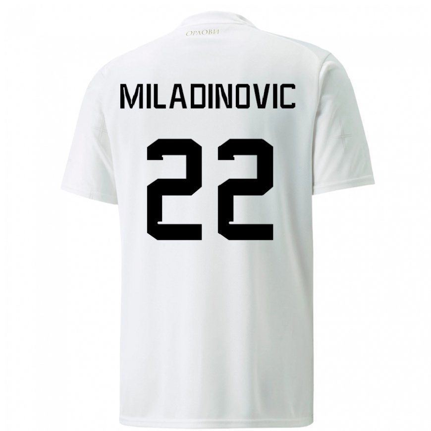 Kandiny Hombre Camiseta Serbia Igor Miladinovic #22 Blanco 2ª Equipación 22-24 La Camisa Chile
