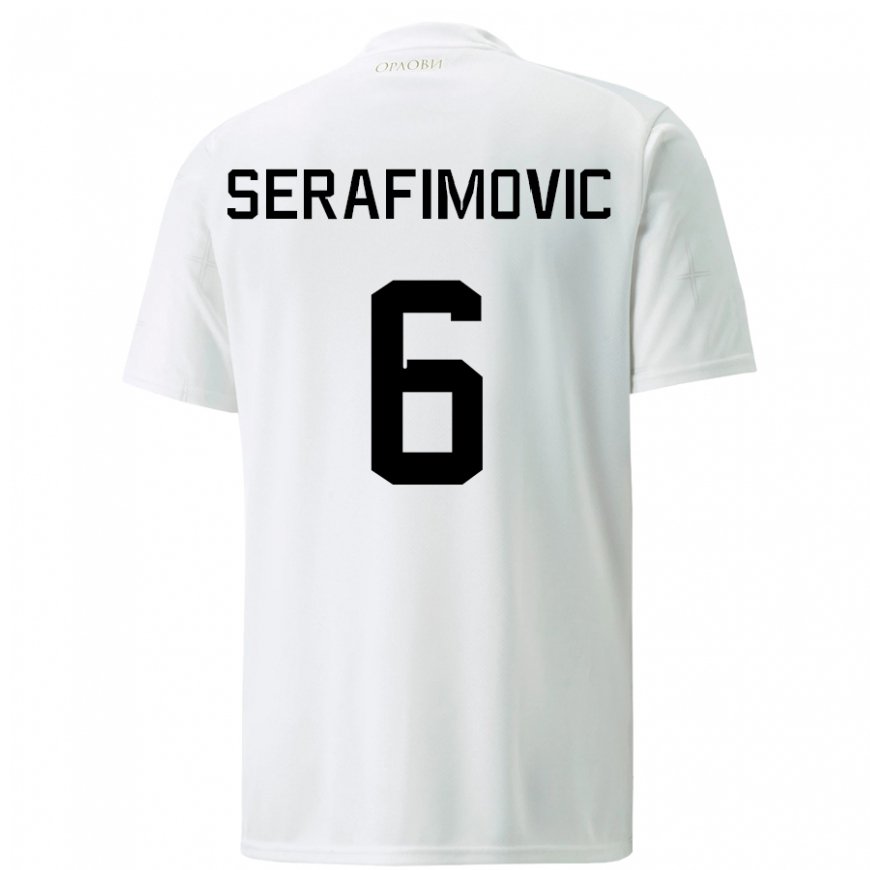 Kandiny Hombre Camiseta Serbia Vojin Serafimovic #6 Blanco 2ª Equipación 22-24 La Camisa Chile