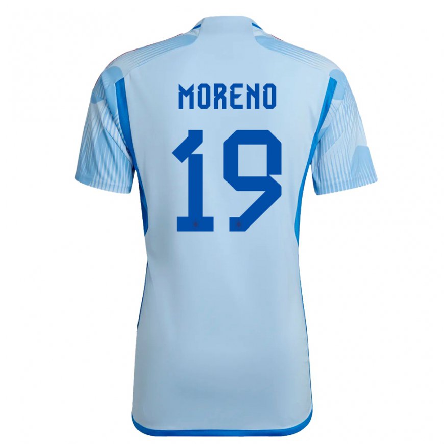 Kandiny Hombre Camiseta España Victor Moreno #19 Cielo Azul 2ª Equipación 22-24 La Camisa Chile