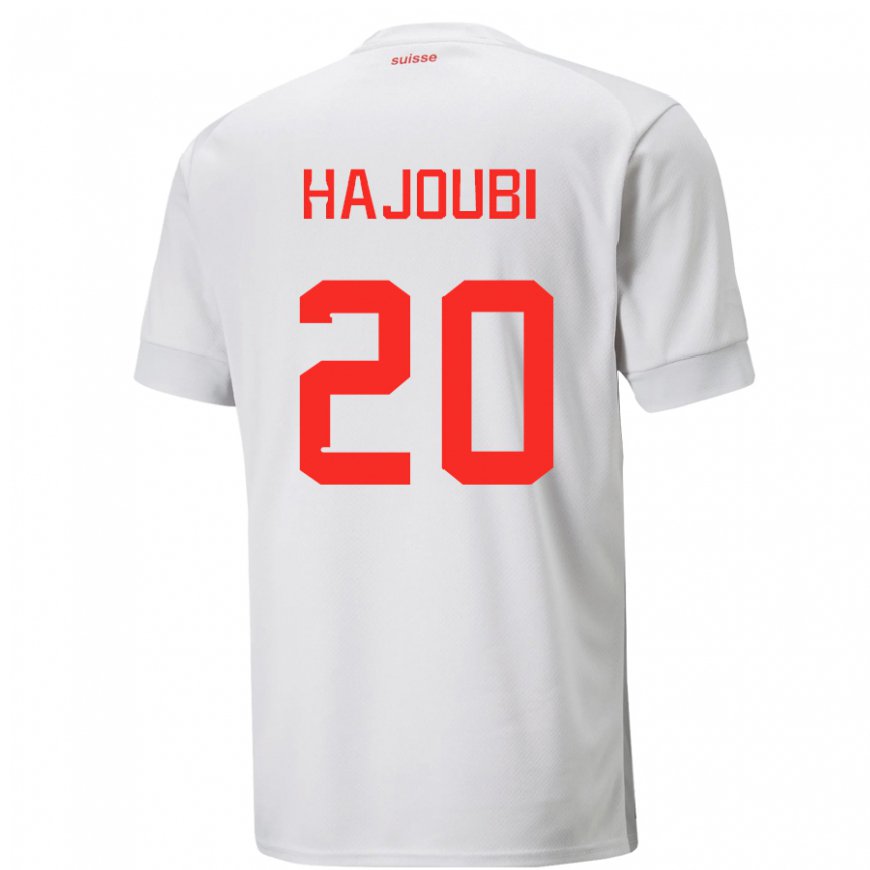 Kandiny Hombre Camiseta Suiza Amin Hajoubi #20 Blanco 2ª Equipación 22-24 La Camisa Chile
