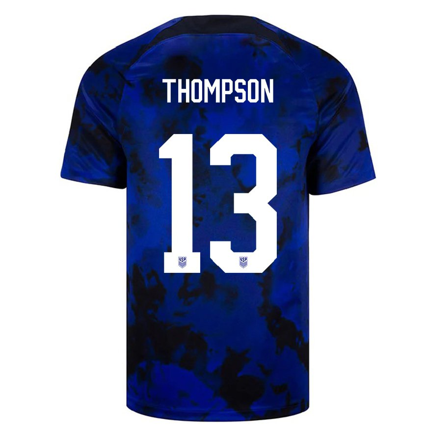 Kandiny Hombre Camiseta Estados Unidos Alyssa Thompson #13 Azul Real 2ª Equipación 22-24 La Camisa Chile