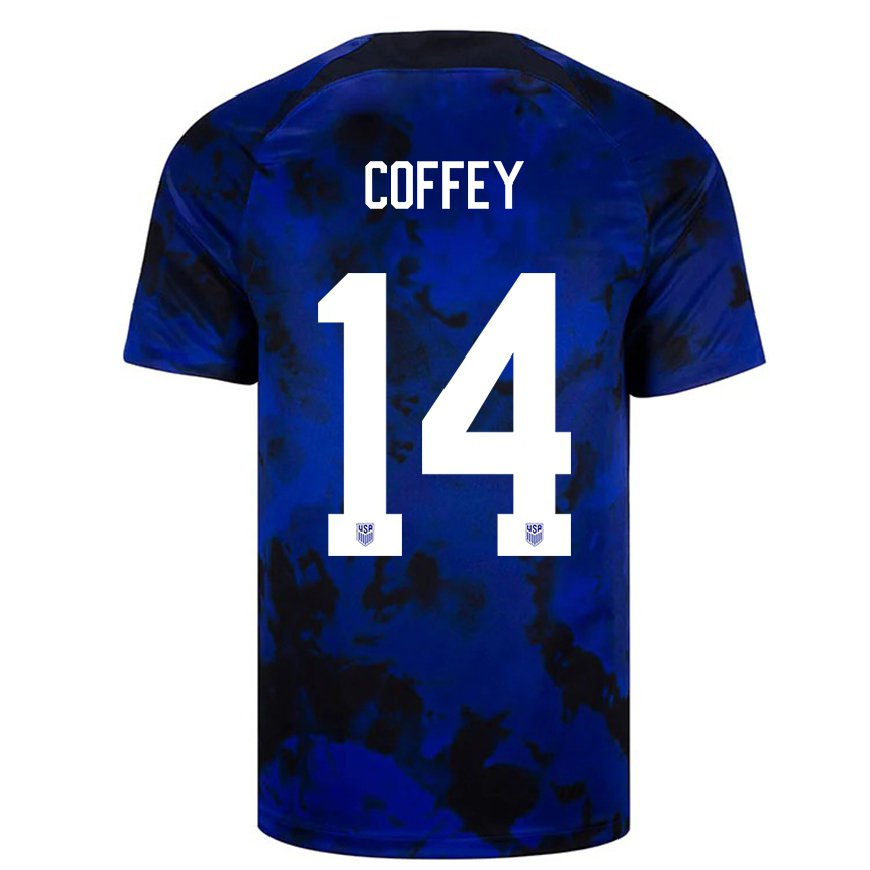 Kandiny Hombre Camiseta Estados Unidos Sam Coffey #14 Azul Real 2ª Equipación 22-24 La Camisa Chile