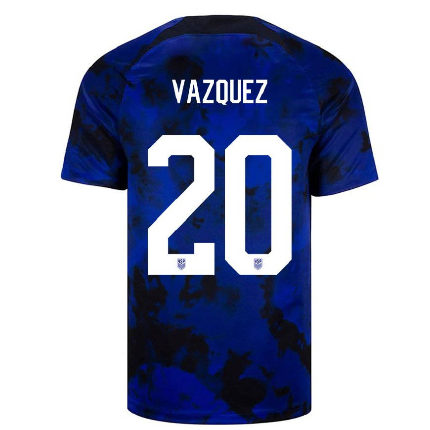Kandiny Hombre Camiseta Estados Unidos David Vazquez #20 Azul Real 2ª Equipación 22-24 La Camisa Chile