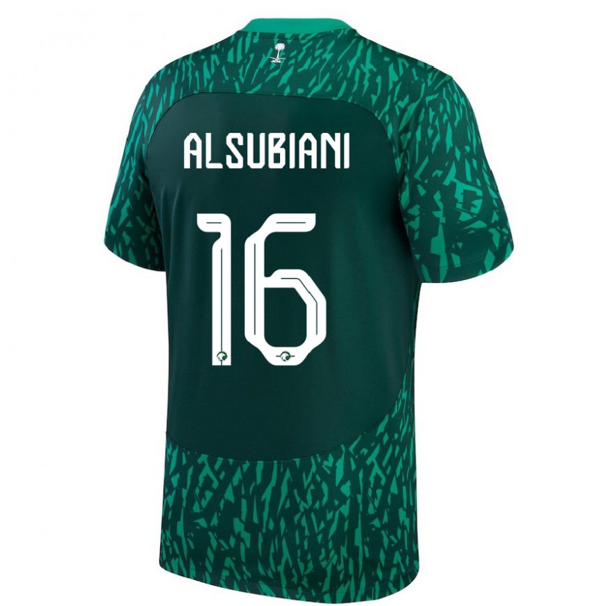 Kandiny Hombre Camiseta Arabia Saudita Faisal Alsubiani #16 Verde Oscuro 2ª Equipación 22-24 La Camisa Chile