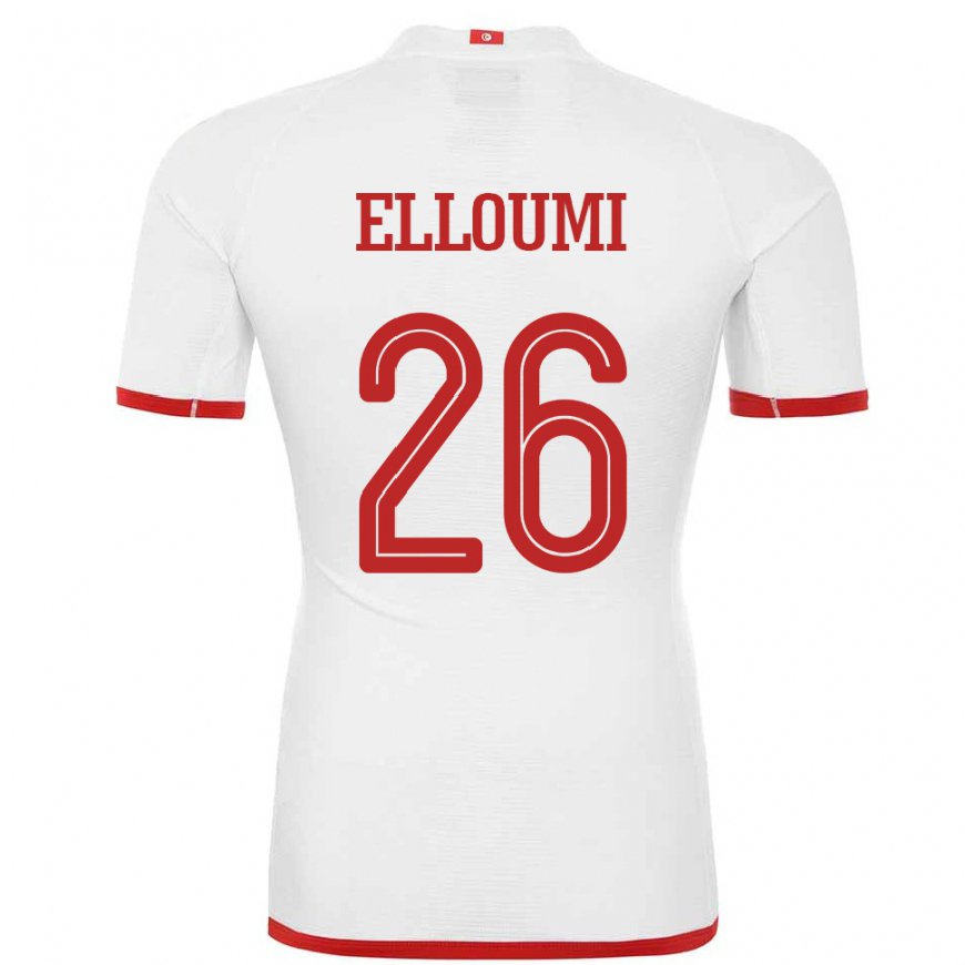 Kandiny Hombre Camiseta Túnez Khalil Elloumi #26 Blanco 2ª Equipación 22-24 La Camisa Chile