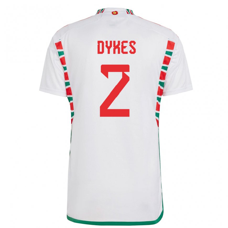 Kandiny Hombre Camiseta Gales Loren Dykes #2 Blanco 2ª Equipación 22-24 La Camisa Chile