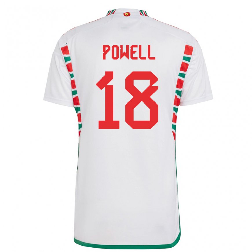 Kandiny Hombre Camiseta Gales Ella Powell #18 Blanco 2ª Equipación 22-24 La Camisa Chile
