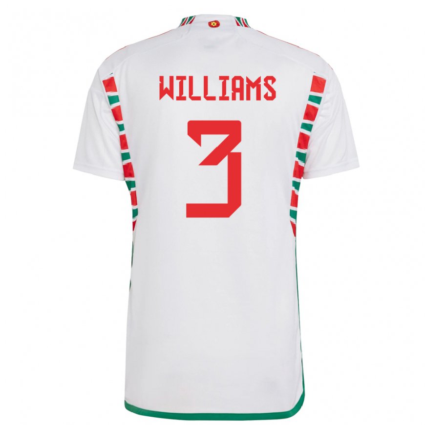 Kandiny Hombre Camiseta Gales Zac Williams #3 Blanco 2ª Equipación 22-24 La Camisa Chile