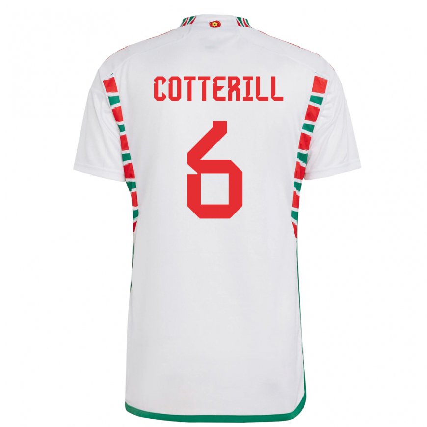 Kandiny Hombre Camiseta Gales Joel Cotterill #6 Blanco 2ª Equipación 22-24 La Camisa Chile