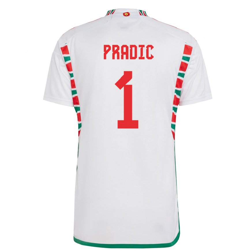 Kandiny Hombre Camiseta Gales James Pradic #1 Blanco 2ª Equipación 22-24 La Camisa Chile
