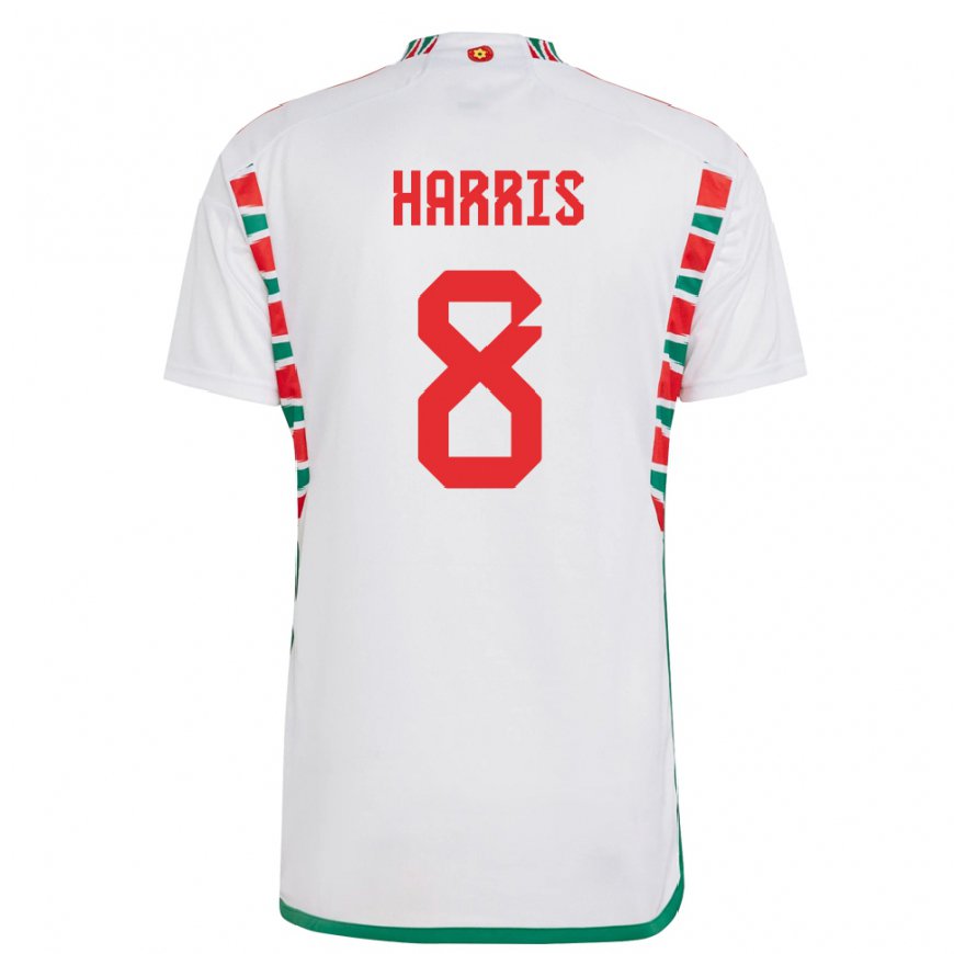 Kandiny Hombre Camiseta Gales Luke Harris #8 Blanco 2ª Equipación 22-24 La Camisa Chile