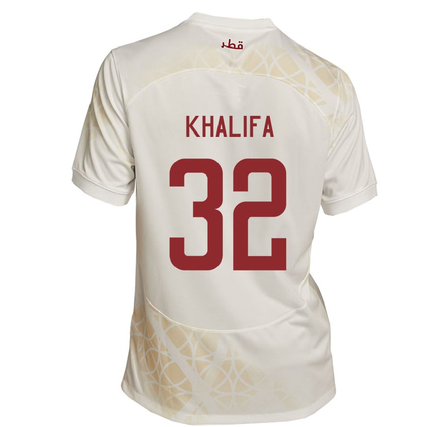 Kandiny Hombre Camiseta Catar Duana Khalifa #32 Beis Dorado 2ª Equipación 22-24 La Camisa Chile