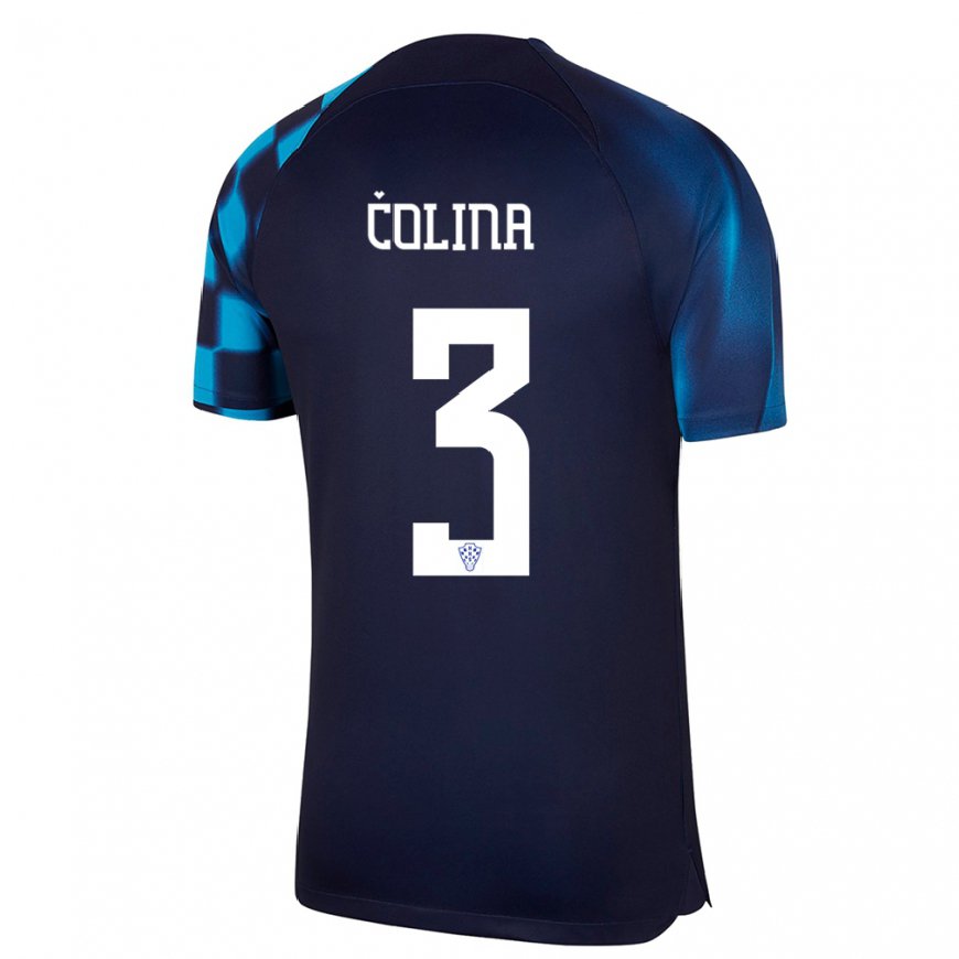 Kandiny Hombre Camiseta Croacia David Colina #3 Azul Oscuro 2ª Equipación 22-24 La Camisa Chile