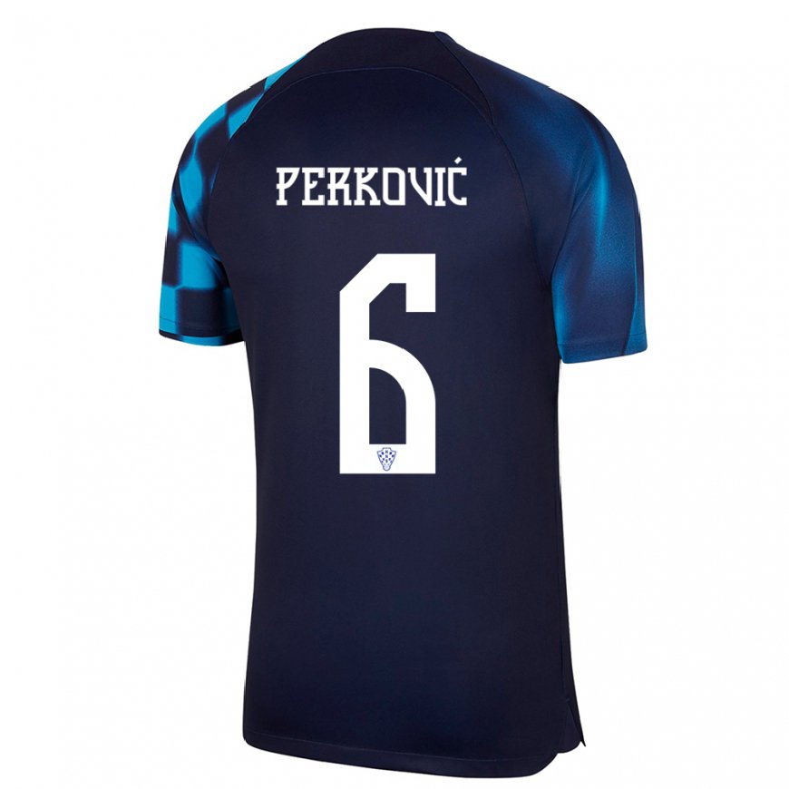 Kandiny Hombre Camiseta Croacia Mauro Perkovic #6 Azul Oscuro 2ª Equipación 22-24 La Camisa Chile