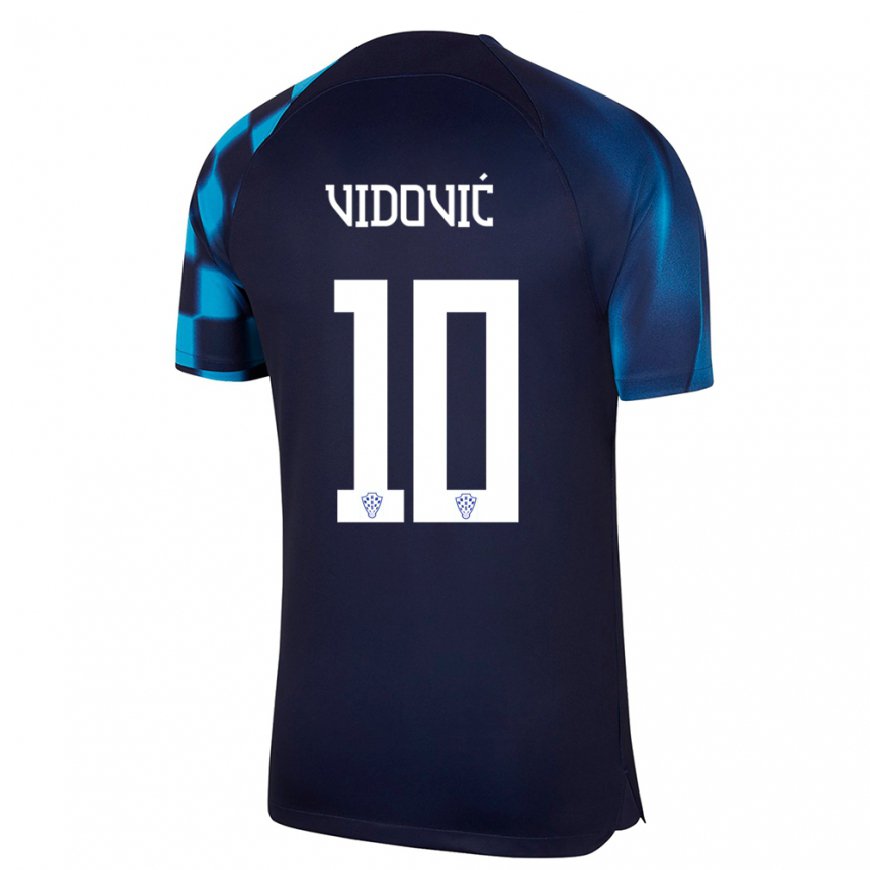 Kandiny Hombre Camiseta Croacia Gabriel Vidovic #10 Azul Oscuro 2ª Equipación 22-24 La Camisa Chile