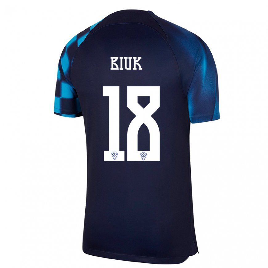 Kandiny Hombre Camiseta Croacia Stipe Biuk #18 Azul Oscuro 2ª Equipación 22-24 La Camisa Chile