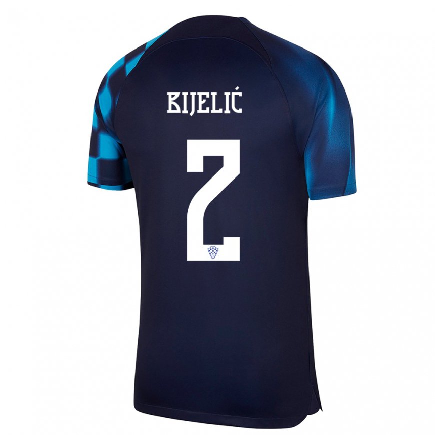 Kandiny Hombre Camiseta Croacia Dario Bijelic #2 Azul Oscuro 2ª Equipación 22-24 La Camisa Chile
