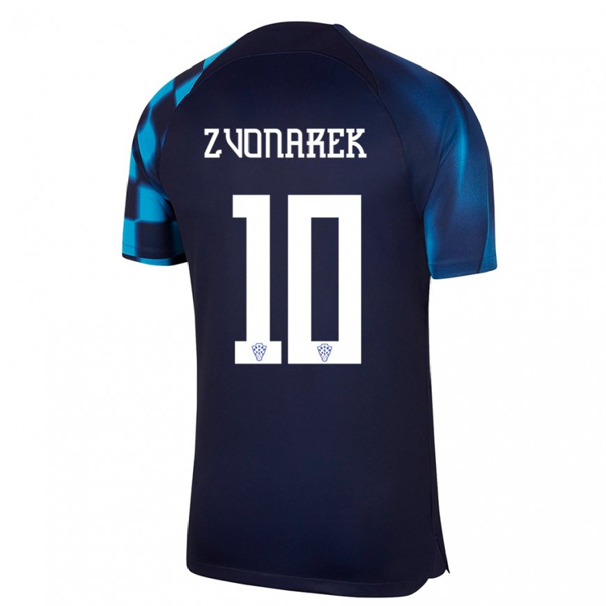 Kandiny Hombre Camiseta Croacia Lovro Zvonarek #10 Azul Oscuro 2ª Equipación 22-24 La Camisa Chile