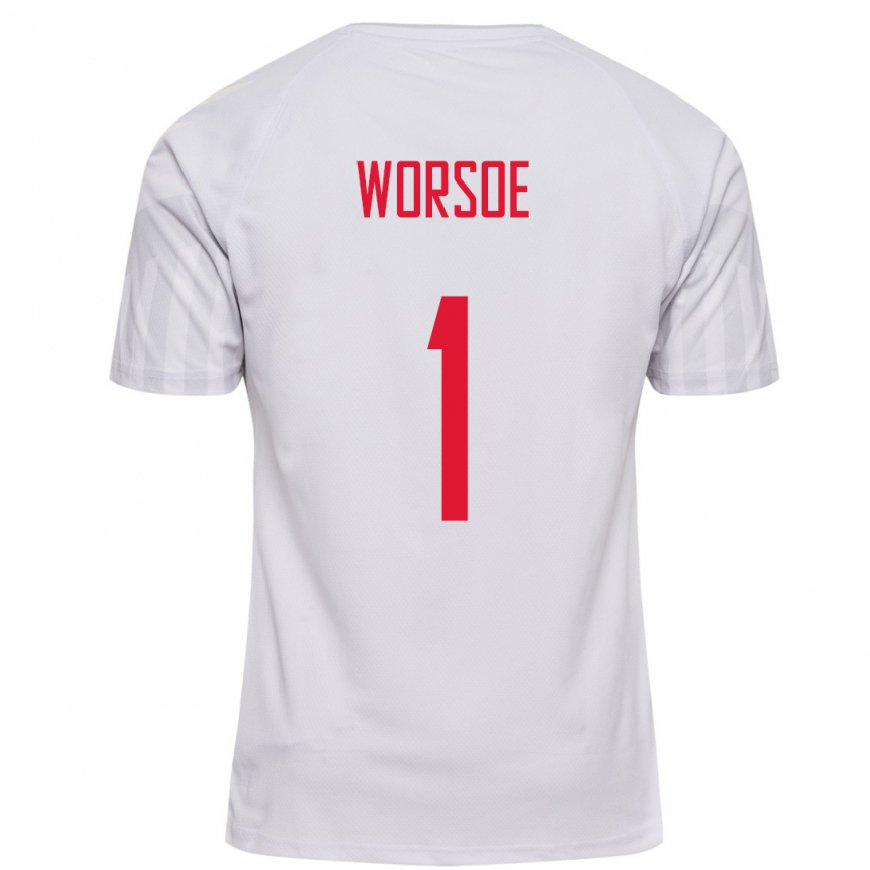 Kandiny Hombre Camiseta Dinamarca Laura Worsoe #1 Blanco 2ª Equipación 22-24 La Camisa Chile