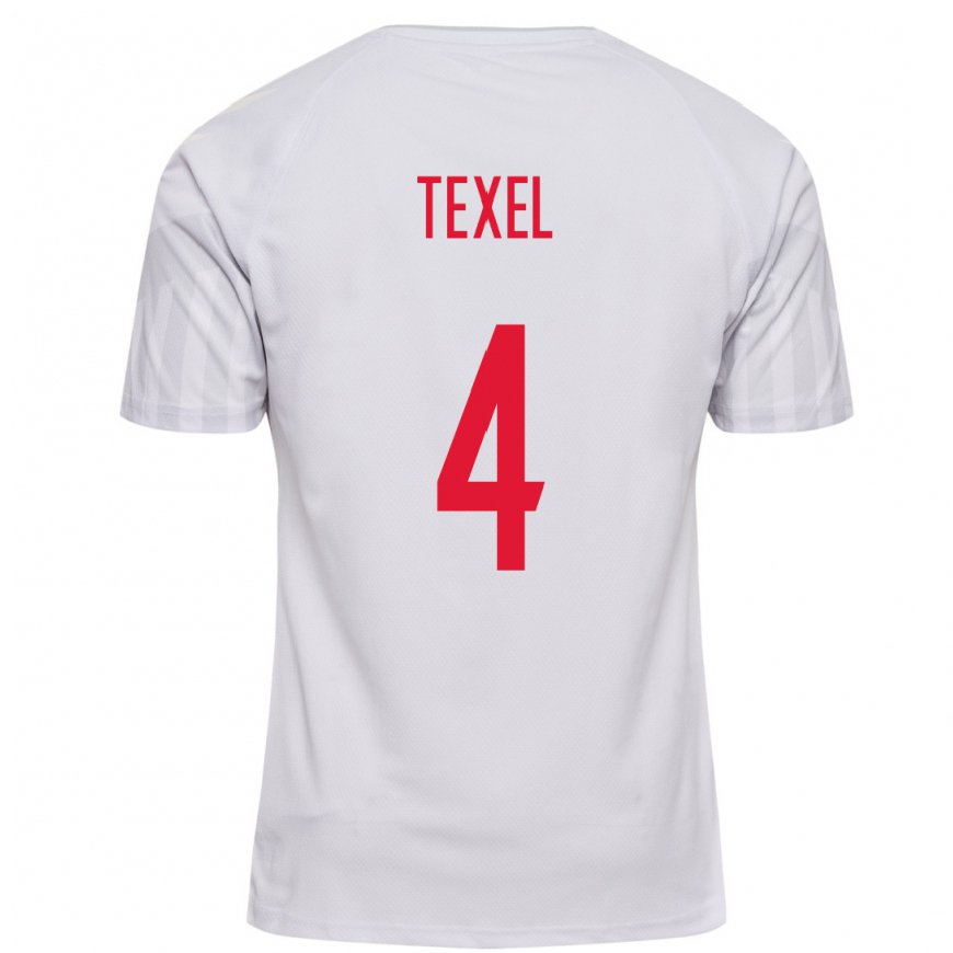 Kandiny Hombre Camiseta Dinamarca Pontus Texel #4 Blanco 2ª Equipación 22-24 La Camisa Chile