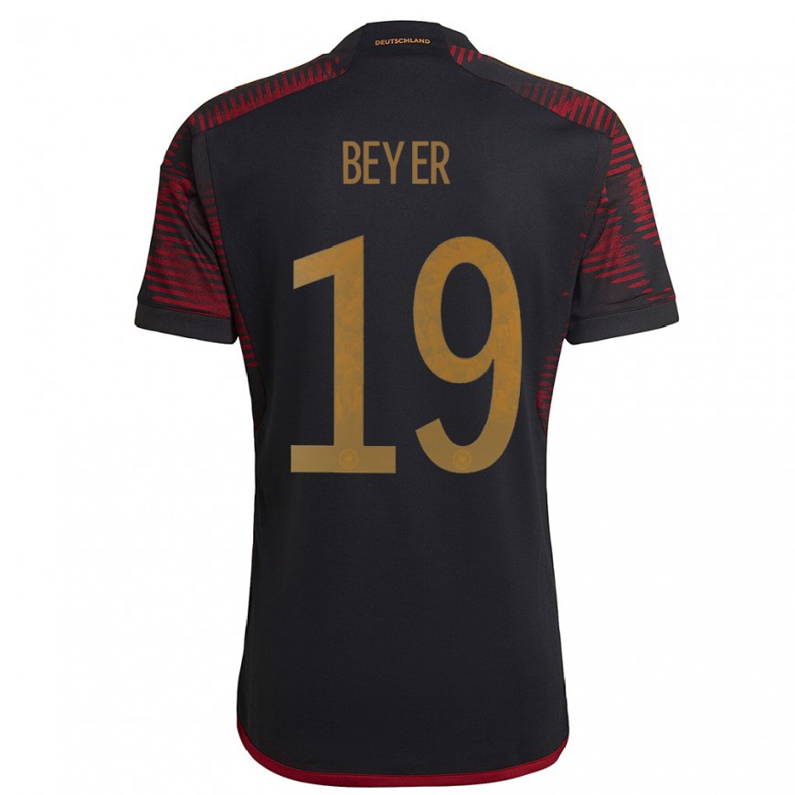 Kandiny Hombre Camiseta Alemania Jordan Beyer #19 Granate Negro 2ª Equipación 22-24 La Camisa Chile