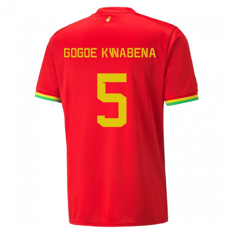 Kandiny Hombre Camiseta Ghana Boahen Gogoe Kwabena #5 Rojo 2ª Equipación 22-24 La Camisa Chile