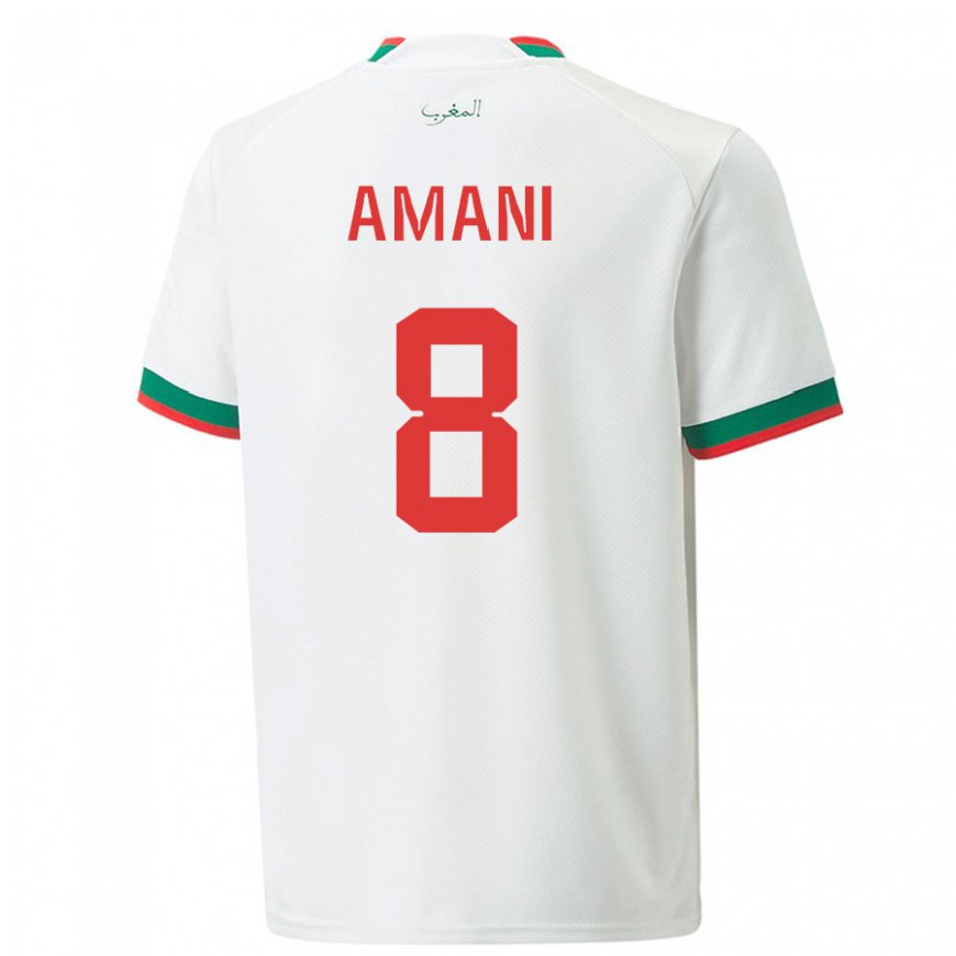 Kandiny Hombre Camiseta Marruecos Salma Amani #8 Blanco 2ª Equipación 22-24 La Camisa Chile