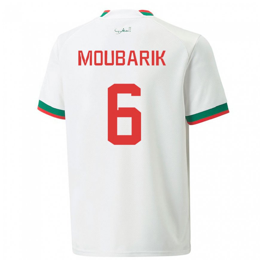Kandiny Hombre Camiseta Marruecos El Mehdi Moubarik #6 Blanco 2ª Equipación 22-24 La Camisa Chile