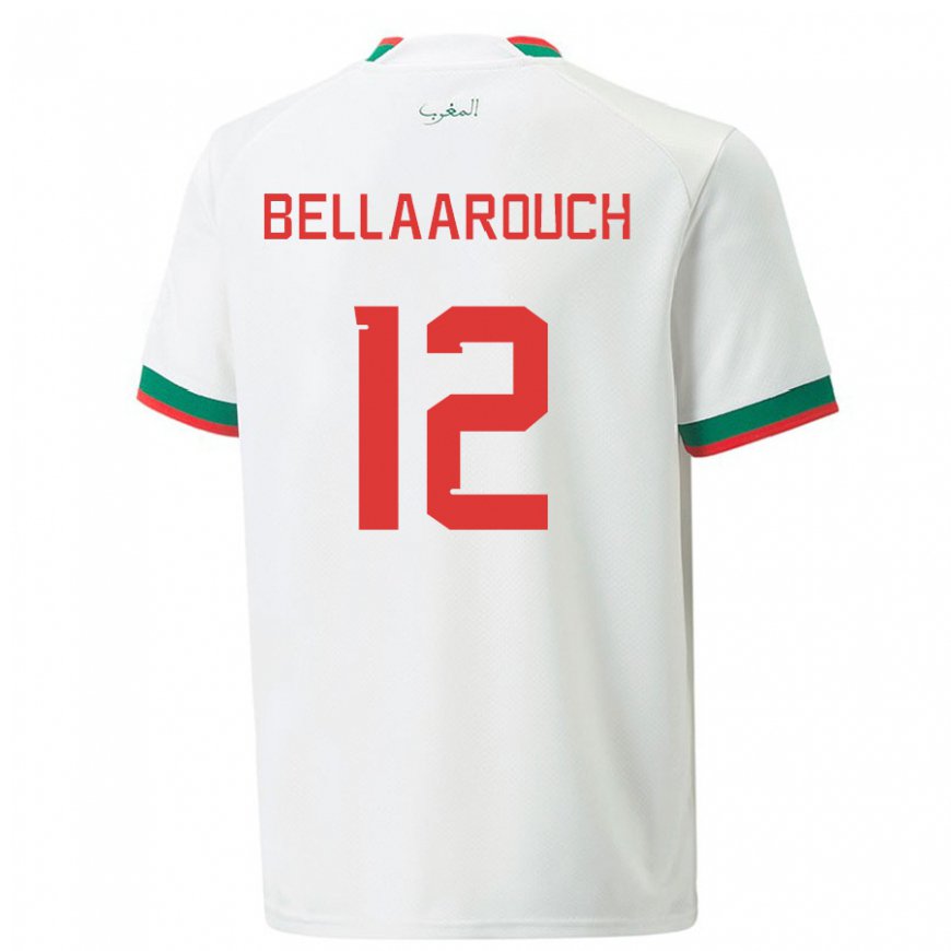Kandiny Hombre Camiseta Marruecos Alaa Bellaarouch #12 Blanco 2ª Equipación 22-24 La Camisa Chile