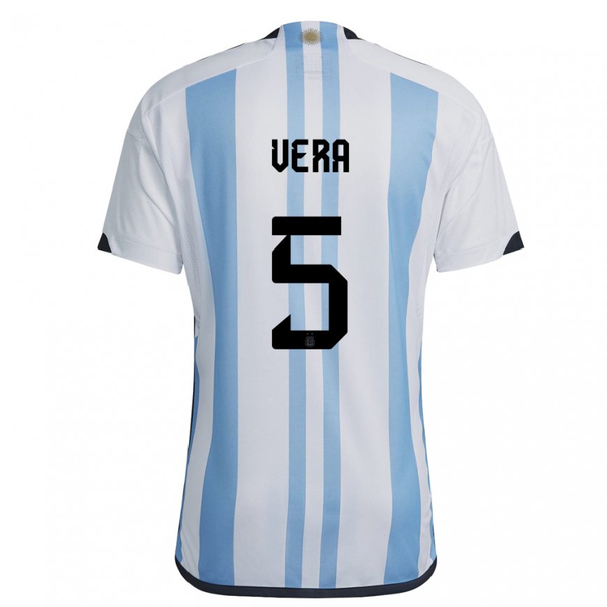 Kandiny Mujer Camiseta Argentina Fausto Vera #5 Blanco Cielo Azul 1ª Equipación 22-24 La Camisa Chile