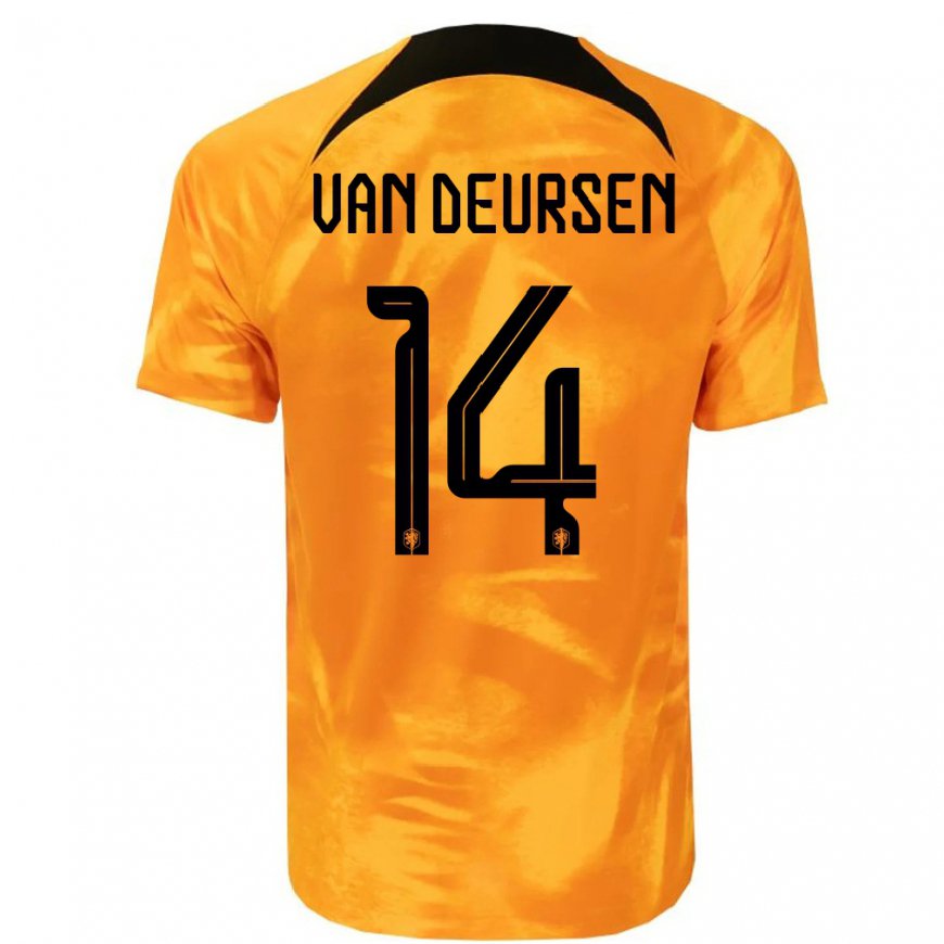 Kandiny Mujer Camiseta Países Bajos Eva Van Deursen #14 Naranja Láser 1ª Equipación 22-24 La Camisa Chile