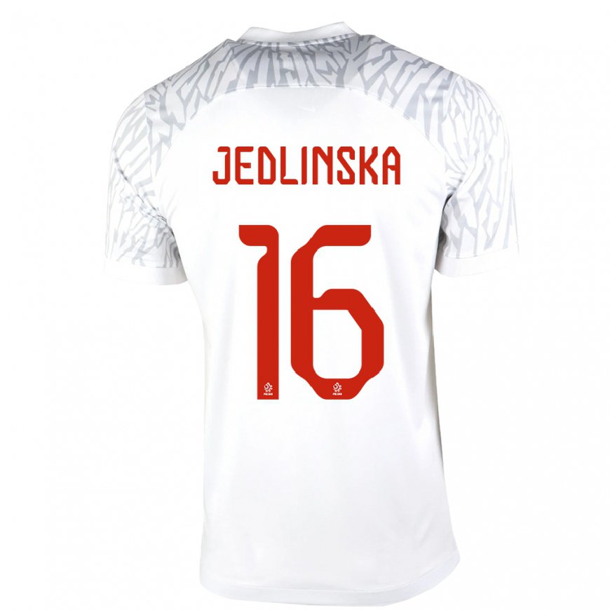 Kandiny Mujer Camiseta Polonia Klaudia Jedlinska #16 Blanco 1ª Equipación 22-24 La Camisa Chile
