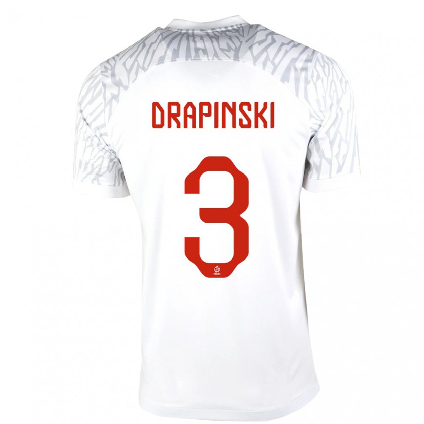 Kandiny Mujer Camiseta Polonia Igor Drapinski #3 Blanco 1ª Equipación 22-24 La Camisa Chile