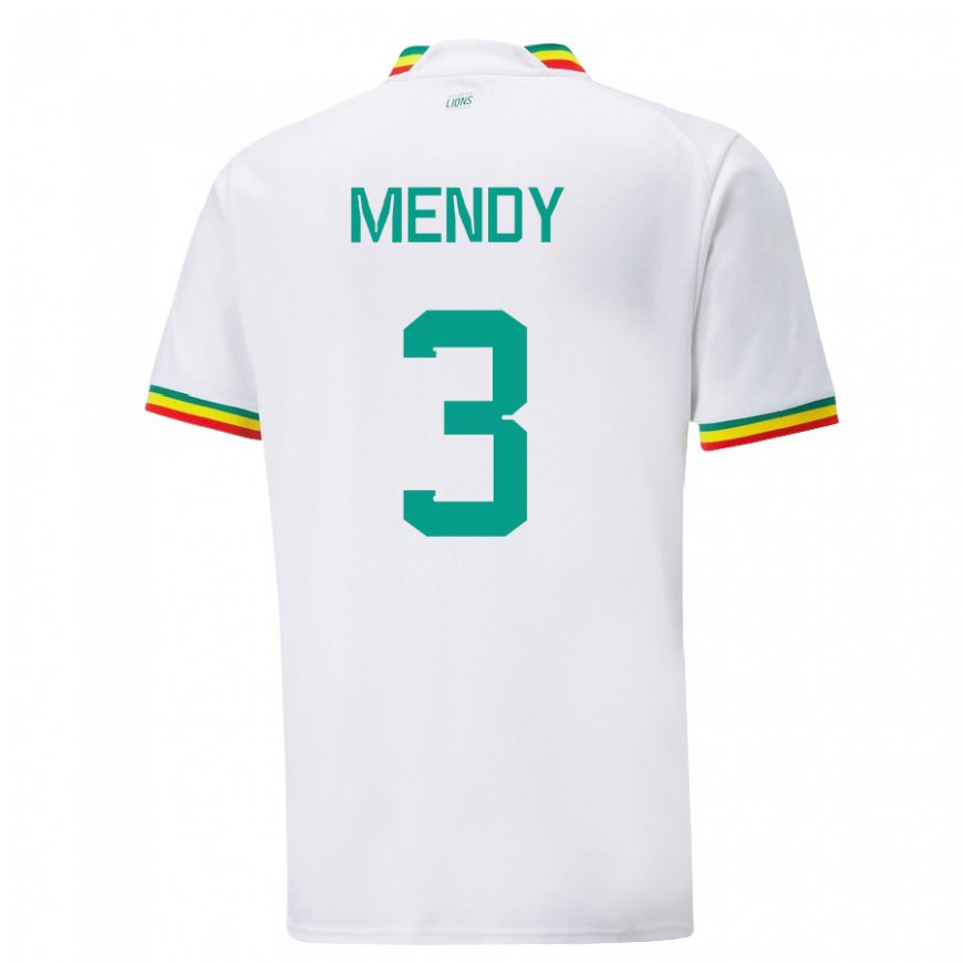 Kandiny Mujer Camiseta Senegal Formose Mendy #3 Blanco 1ª Equipación 22-24 La Camisa Chile