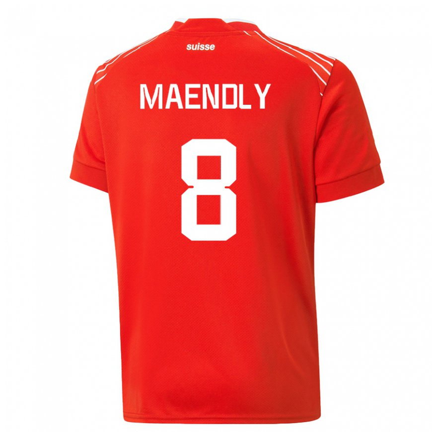 Kandiny Mujer Camiseta Suiza Sandy Maendly #8 Rojo 1ª Equipación 22-24 La Camisa Chile
