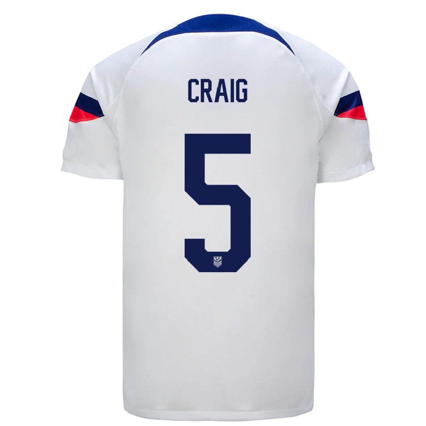 Kandiny Mujer Camiseta Estados Unidos Brandan Craig #5 Blanco 1ª Equipación 22-24 La Camisa Chile