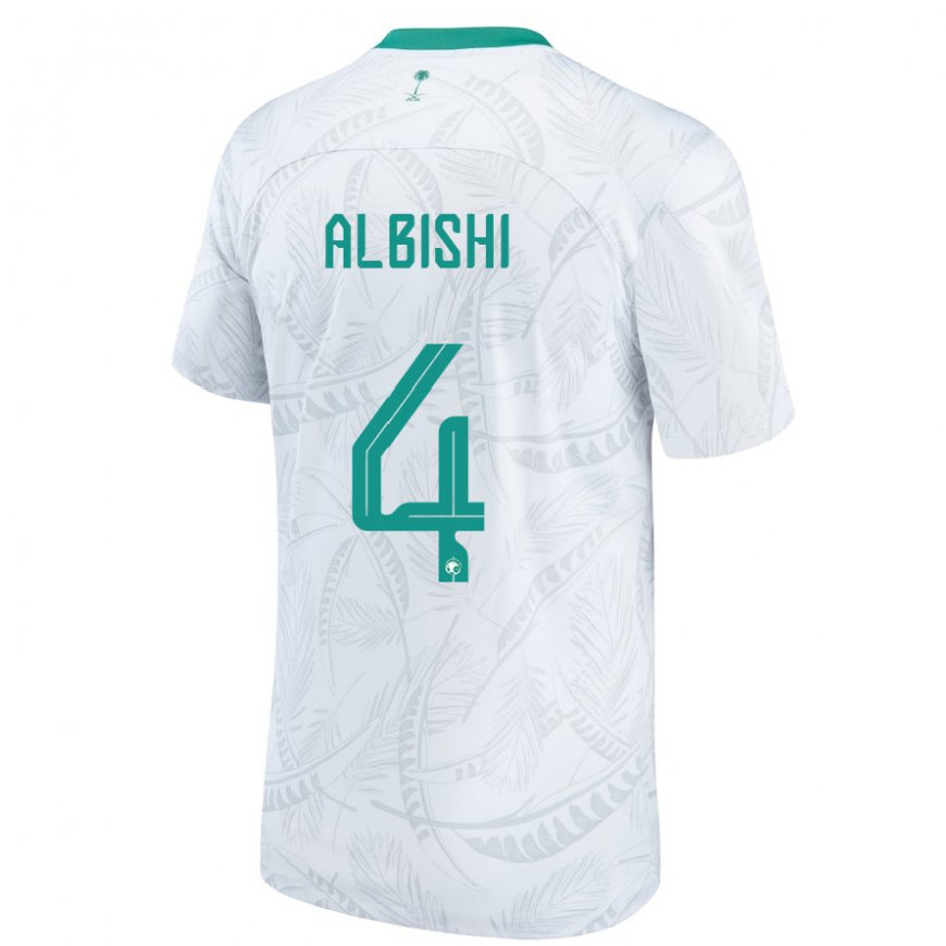 Kandiny Mujer Camiseta Arabia Saudita Abdullah Albishi #4 Blanco 1ª Equipación 22-24 La Camisa Chile