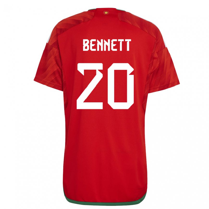 Kandiny Mujer Camiseta Gales Aaron Bennett #20 Rojo 1ª Equipación 22-24 La Camisa Chile