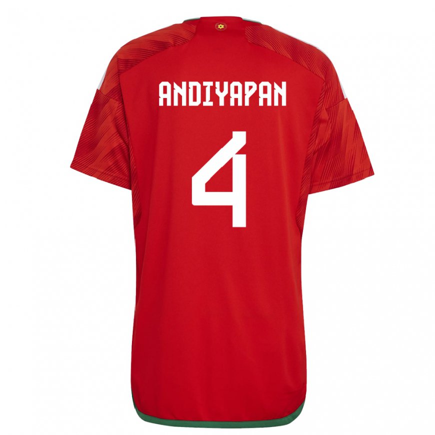 Kandiny Mujer Camiseta Gales William Andiyapan #4 Rojo 1ª Equipación 22-24 La Camisa Chile