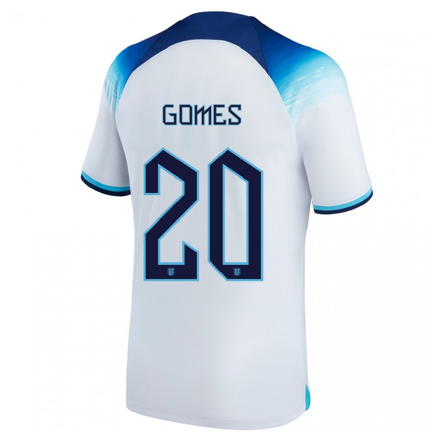 Kandiny Mujer Camiseta Inglaterra Angel Gomes #20 Blanco Azul 1ª Equipación 22-24 La Camisa Chile