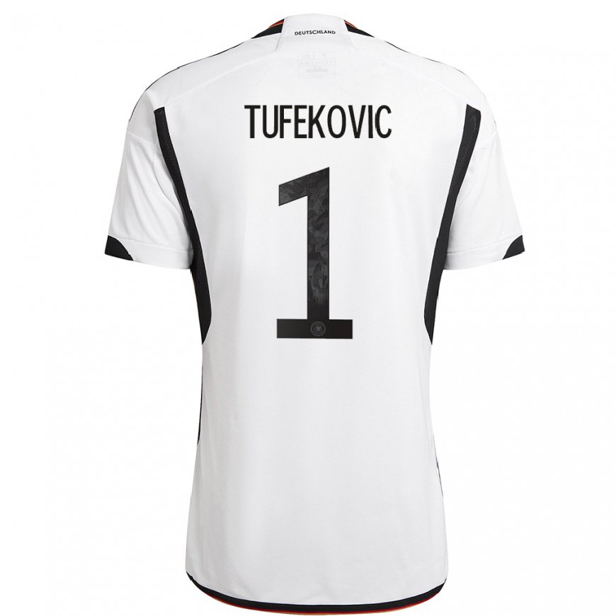 Kandiny Mujer Camiseta Alemania Martina Tufekovic #1 Blanco Negro 1ª Equipación 22-24 La Camisa Chile