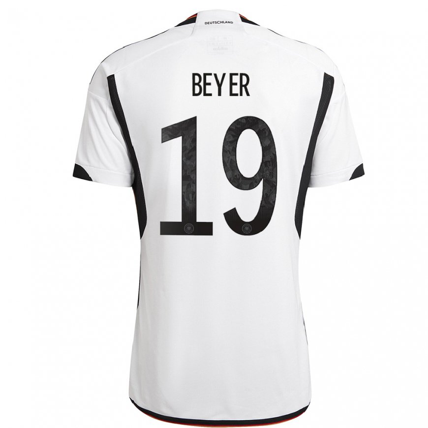Kandiny Mujer Camiseta Alemania Jordan Beyer #19 Blanco Negro 1ª Equipación 22-24 La Camisa Chile
