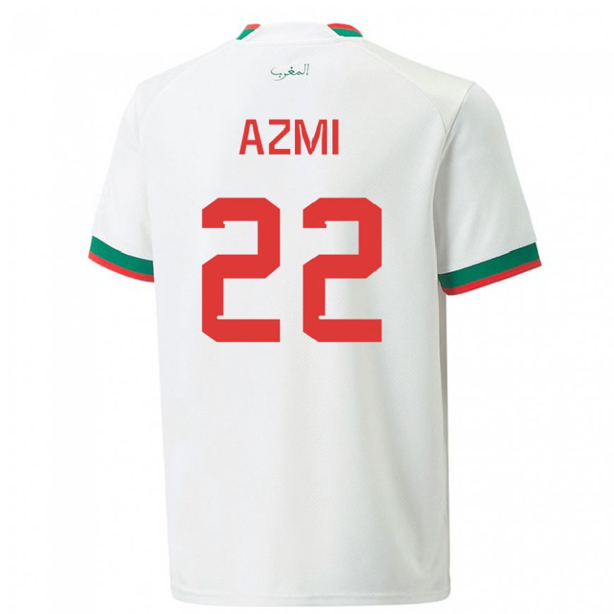 Kandiny Mujer Camiseta Marruecos Ahmed Azmi #22 Blanco 2ª Equipación 22-24 La Camisa Chile