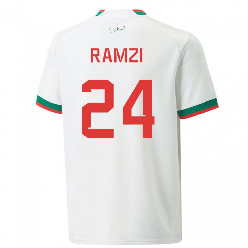 Kandiny Mujer Camiseta Marruecos Achraf Ramzi #24 Blanco 2ª Equipación 22-24 La Camisa Chile