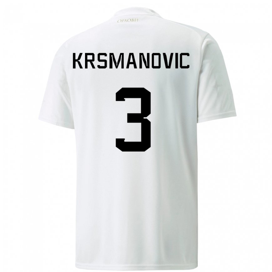 Kandiny Mujer Camiseta Serbia Nemanja Krsmanovic #3 Blanco 2ª Equipación 22-24 La Camisa Chile